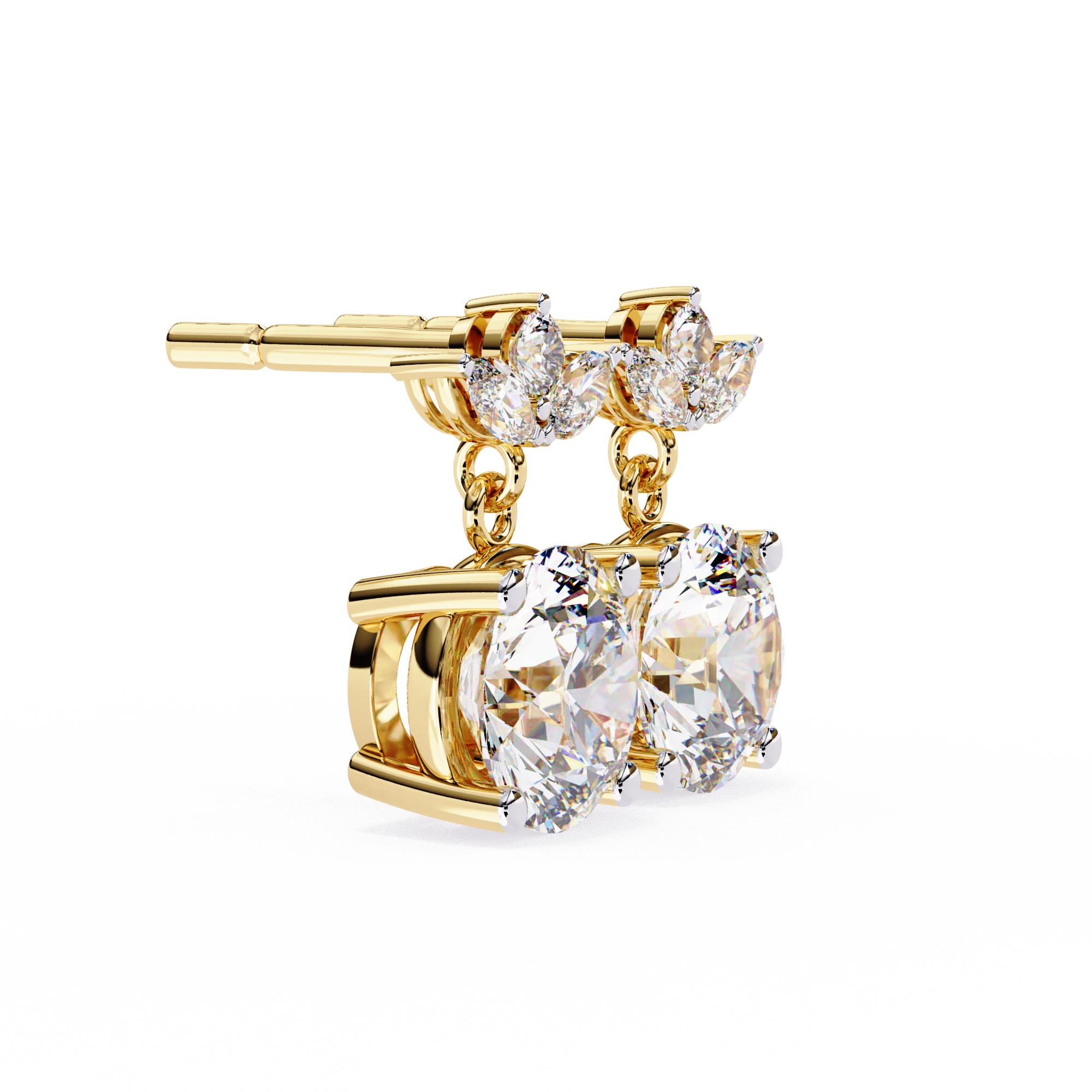Solitaire Round Diamond Drop Earrings with Marquise Floral Cluster
