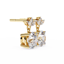 Solitaire Round Diamond Drop Earrings with Marquise Floral Cluster