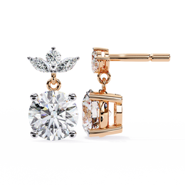 Solitaire Round Diamond Drop Earrings with Marquise Floral Cluster