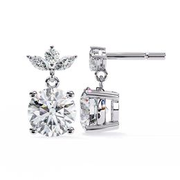 Solitaire Round Diamond Drop Earrings with Marquise Floral Cluster