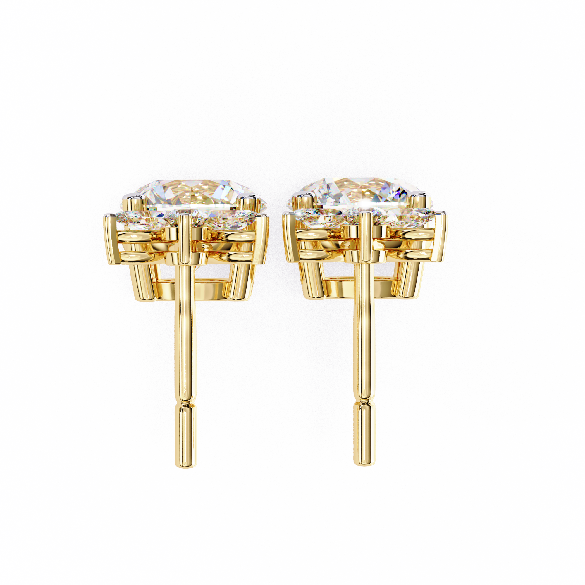 Solitaire Round Diamond Drop Earrings with Marquise Floral Cluster