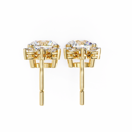 Solitaire Round Diamond Drop Earrings with Marquise Floral Cluster