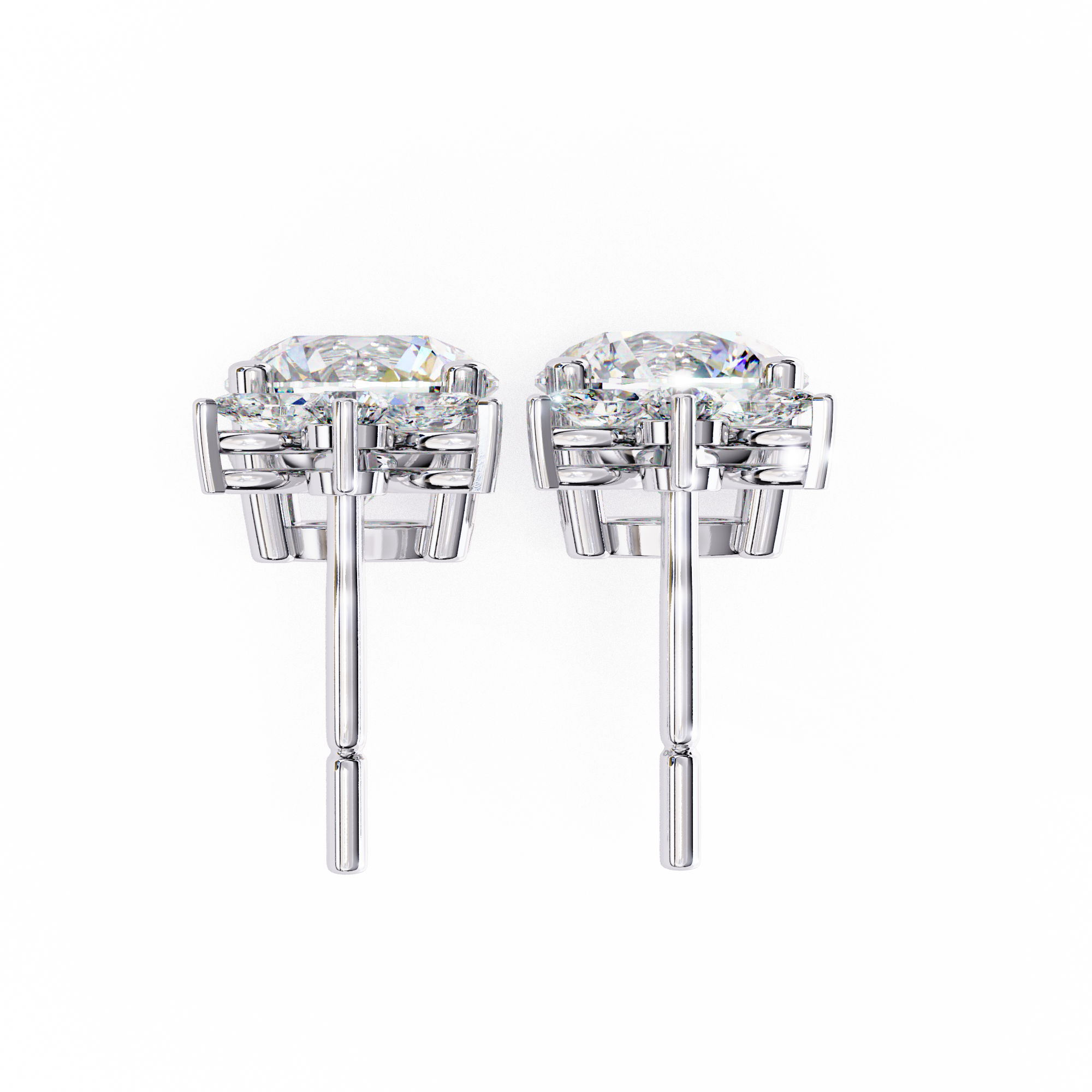 Solitaire Round Diamond Drop Earrings with Marquise Floral Cluster