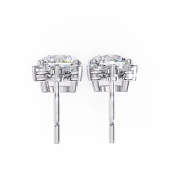 Solitaire Round Diamond Drop Earrings with Marquise Floral Cluster