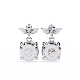 Solitaire Round Diamond Drop Earrings with Marquise Floral Cluster