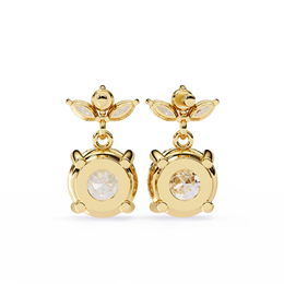 Solitaire Round Diamond Drop Earrings with Marquise Floral Cluster