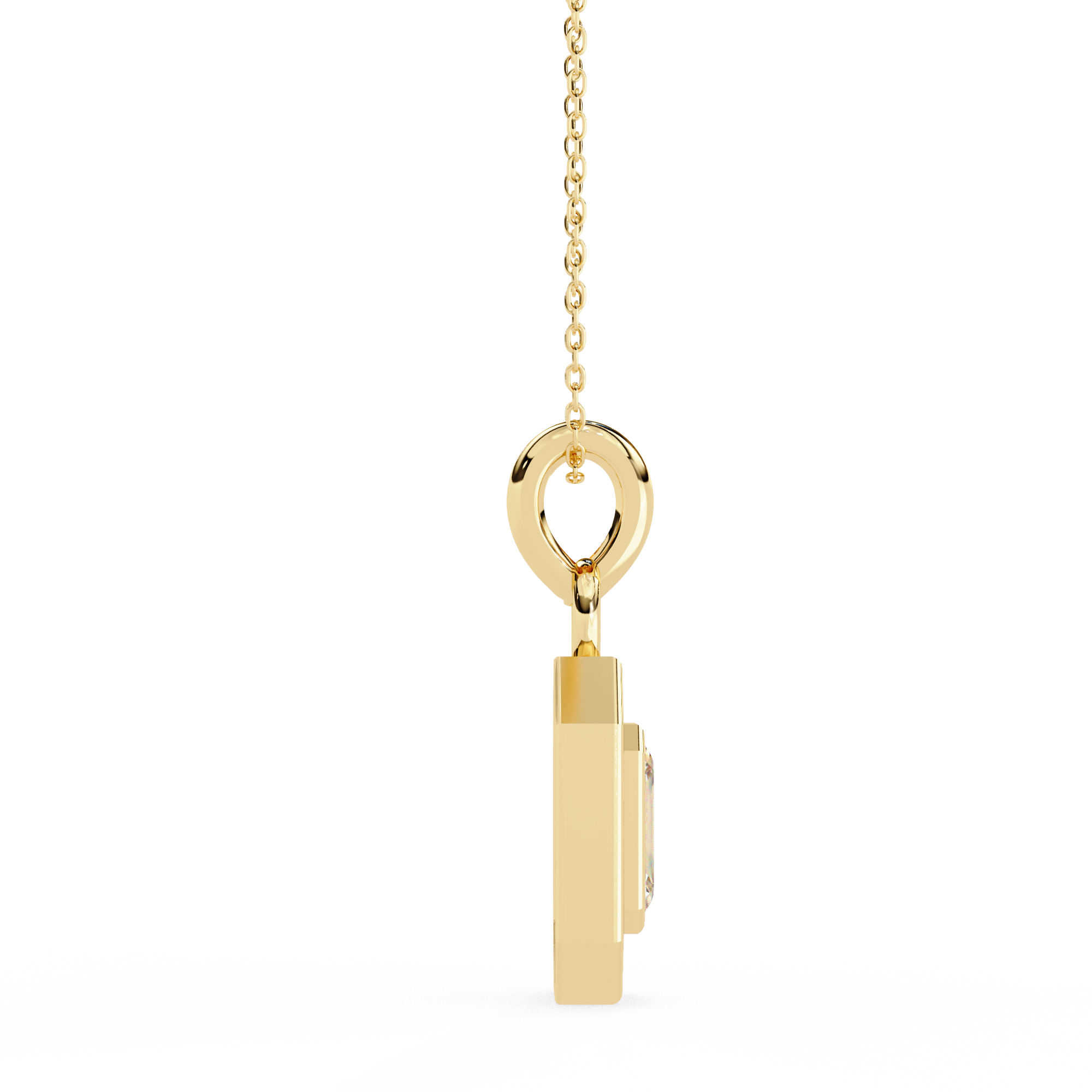 Emerald Cut Diamond Octagonal Halo Pendant Necklace in 18K Yellow Gold with Step-Bezel Frame