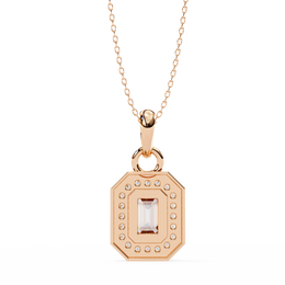 Emerald Cut Diamond Octagonal Halo Pendant Necklace in 18K Yellow Gold with Step-Bezel Frame