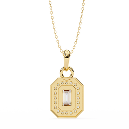 Emerald Cut Diamond Octagonal Halo Pendant Necklace in 18K Yellow Gold with Step-Bezel Frame