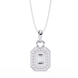 Emerald Cut Diamond Octagonal Halo Pendant Necklace in 18K Yellow Gold with Step-Bezel Frame