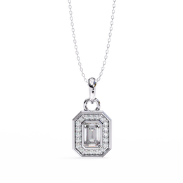 Emerald Cut Diamond Octagonal Halo Pendant Necklace in 18K Yellow Gold with Step-Bezel Frame