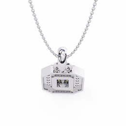 Emerald Cut Diamond Octagonal Halo Pendant Necklace in 18K Yellow Gold with Step-Bezel Frame