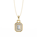 Emerald Cut Diamond Octagonal Halo Pendant Necklace in 18K Yellow Gold with Step-Bezel Frame