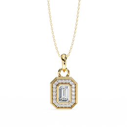 Emerald Cut Diamond Octagonal Halo Pendant Necklace in 18K Yellow Gold with Step-Bezel Frame