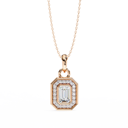 Emerald Cut Diamond Octagonal Halo Pendant Necklace in 18K Yellow Gold with Step-Bezel Frame