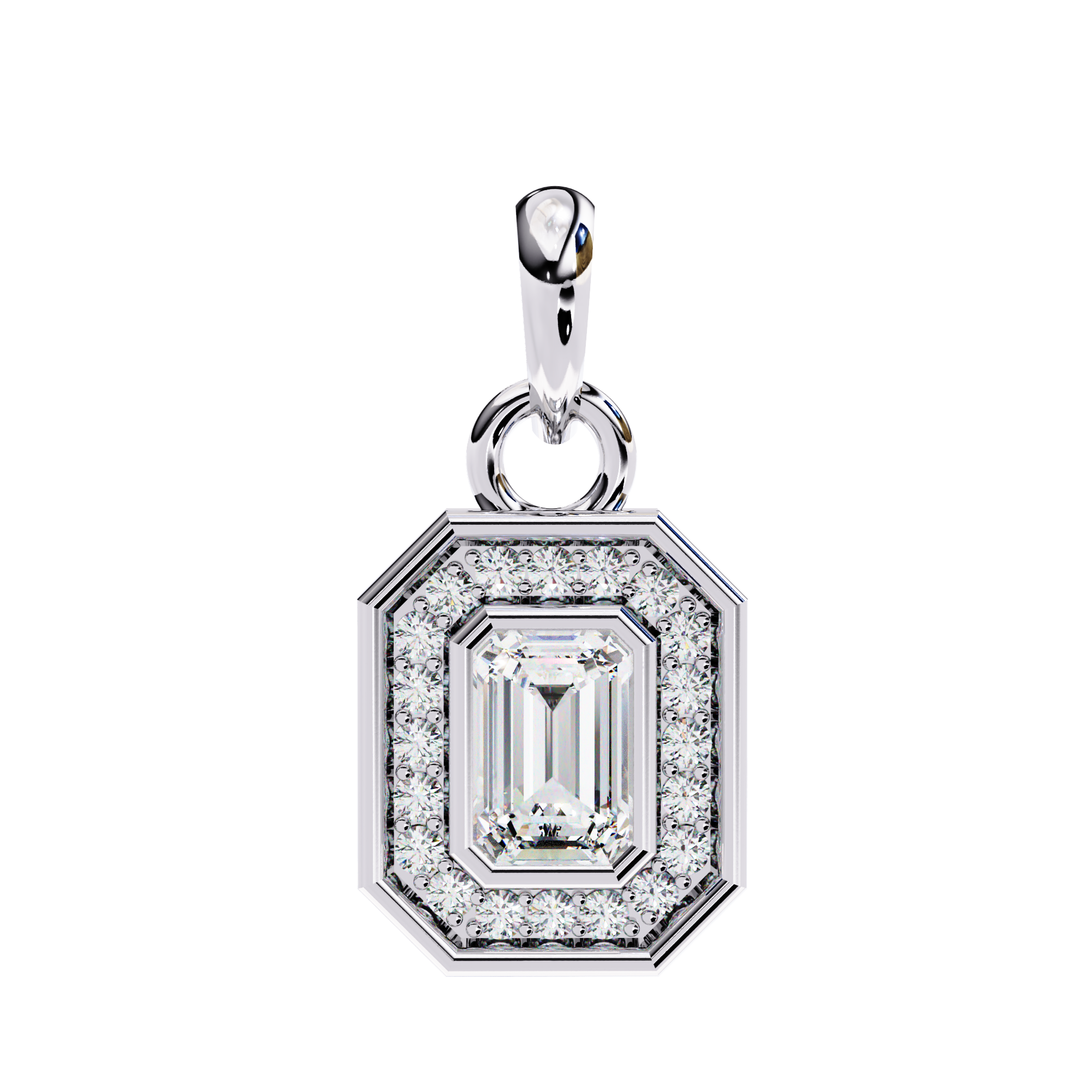 Emerald Cut Diamond Octagonal Halo Pendant Necklace in 18K Yellow Gold with Step-Bezel Frame