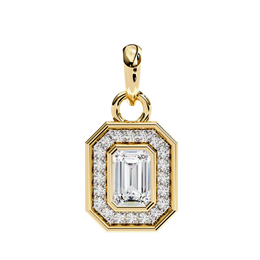 Emerald Cut Diamond Octagonal Halo Pendant Necklace in 18K Yellow Gold with Step-Bezel Frame