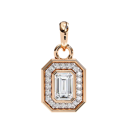 Emerald Cut Diamond Octagonal Halo Pendant Necklace in 18K Yellow Gold with Step-Bezel Frame