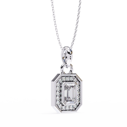 Emerald Cut Diamond Octagonal Halo Pendant Necklace in 18K Yellow Gold with Step-Bezel Frame