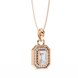 Emerald Cut Diamond Octagonal Halo Pendant Necklace in 18K Yellow Gold with Step-Bezel Frame