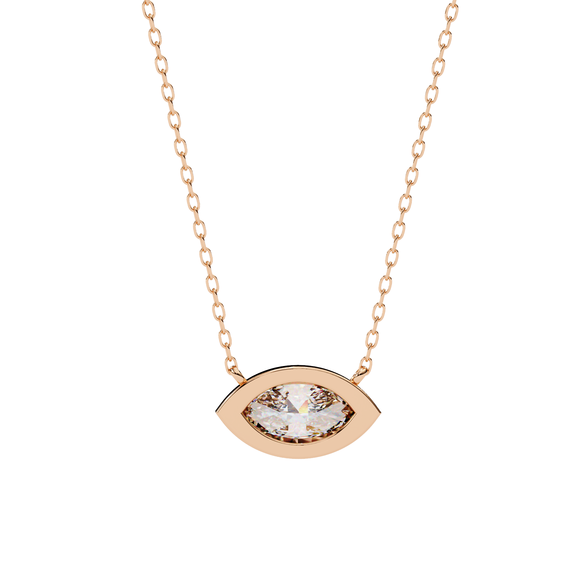 Modern Bezel-Set Marquise Diamond Necklace, Minimalist Horizontal Gold Pendant