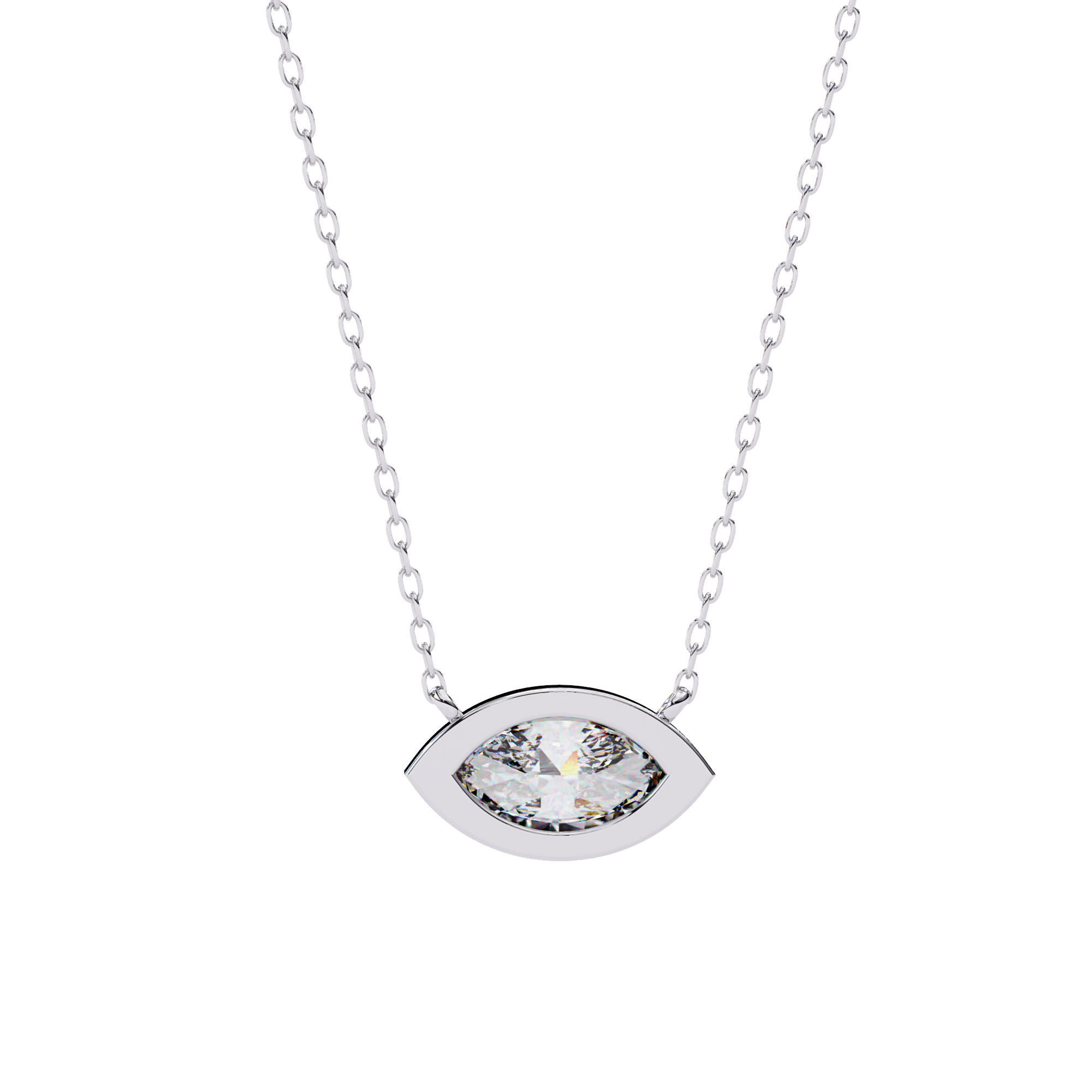 Modern Bezel-Set Marquise Diamond Necklace, Minimalist Horizontal Gold Pendant