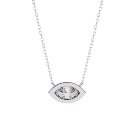 Modern Bezel-Set Marquise Diamond Necklace, Minimalist Horizontal Gold Pendant