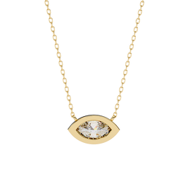 Modern Bezel-Set Marquise Diamond Necklace, Minimalist Horizontal Gold Pendant