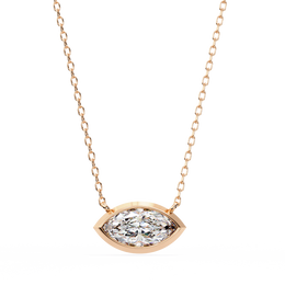 Modern Bezel-Set Marquise Diamond Necklace, Minimalist Horizontal Gold Pendant