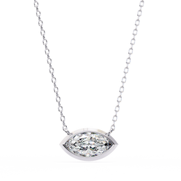 Modern Bezel-Set Marquise Diamond Necklace, Minimalist Horizontal Gold Pendant