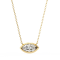 Modern Bezel-Set Marquise Diamond Necklace, Minimalist Horizontal Gold Pendant