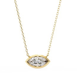 Modern Bezel-Set Marquise Diamond Necklace, Minimalist Horizontal Gold Pendant