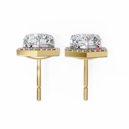 Round Diamond Modern Hexagonal Shaped Diamond Halo Stud Earrings