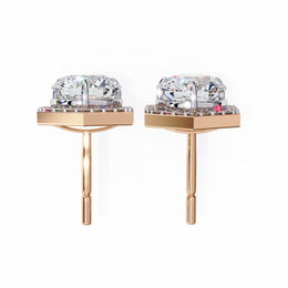 Round Diamond Modern Hexagonal Shaped Diamond Halo Stud Earrings