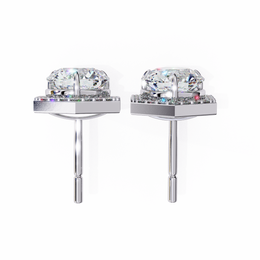 Round Diamond Modern Hexagonal Shaped Diamond Halo Stud Earrings
