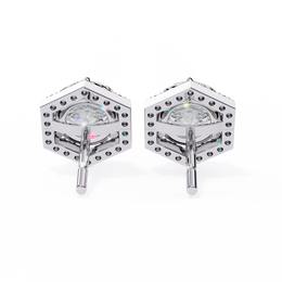 Round Diamond Modern Hexagonal Shaped Diamond Halo Stud Earrings