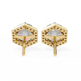 Round Diamond Modern Hexagonal Shaped Diamond Halo Stud Earrings