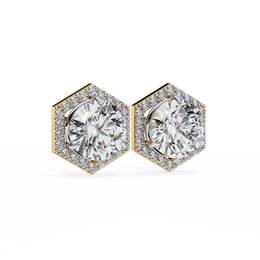 Round Diamond Modern Hexagonal Shaped Diamond Halo Stud Earrings
