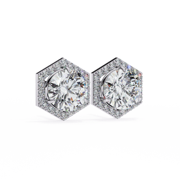 Round Diamond Modern Hexagonal Shaped Diamond Halo Stud Earrings