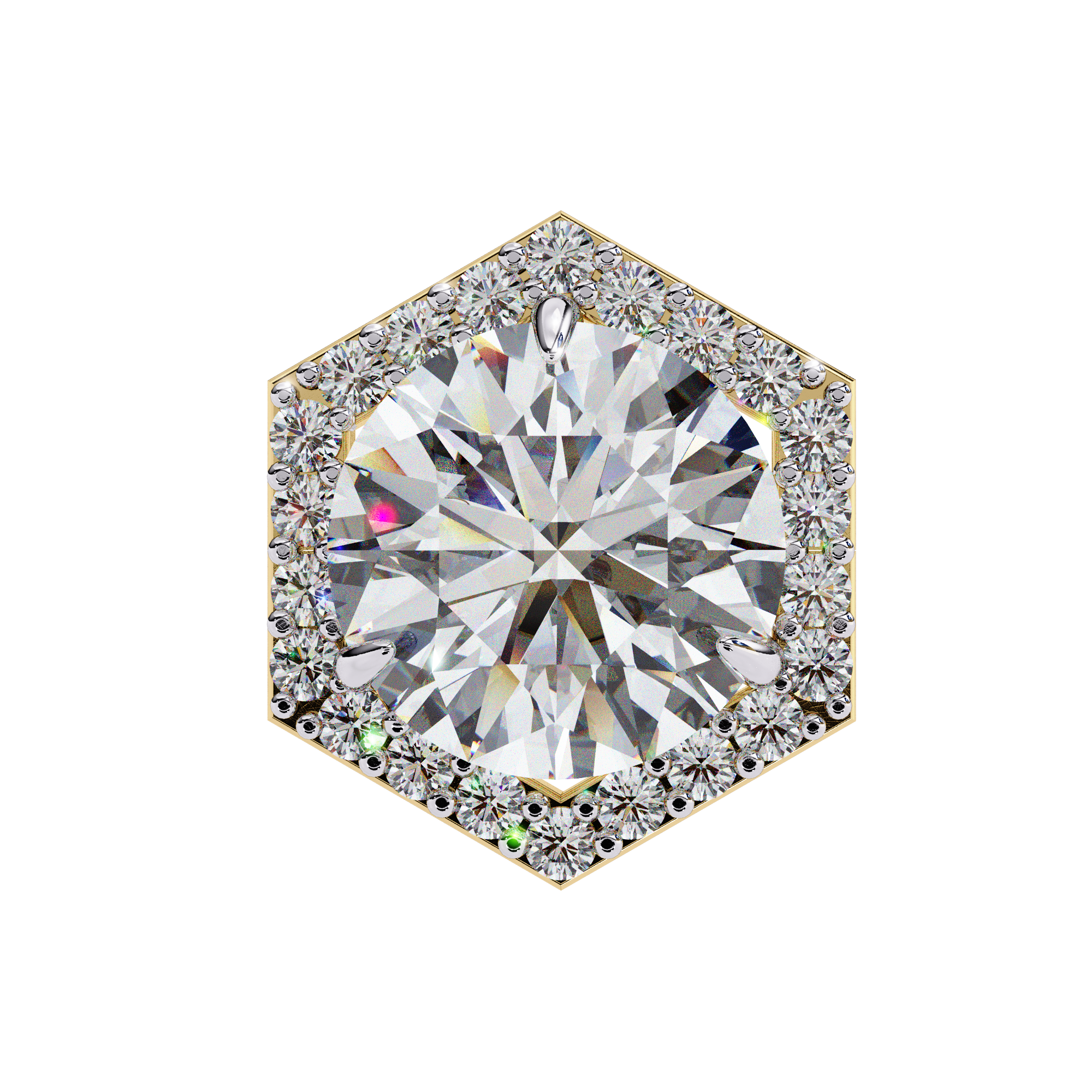 Round Diamond Modern Hexagonal Shaped Diamond Halo Stud Earrings
