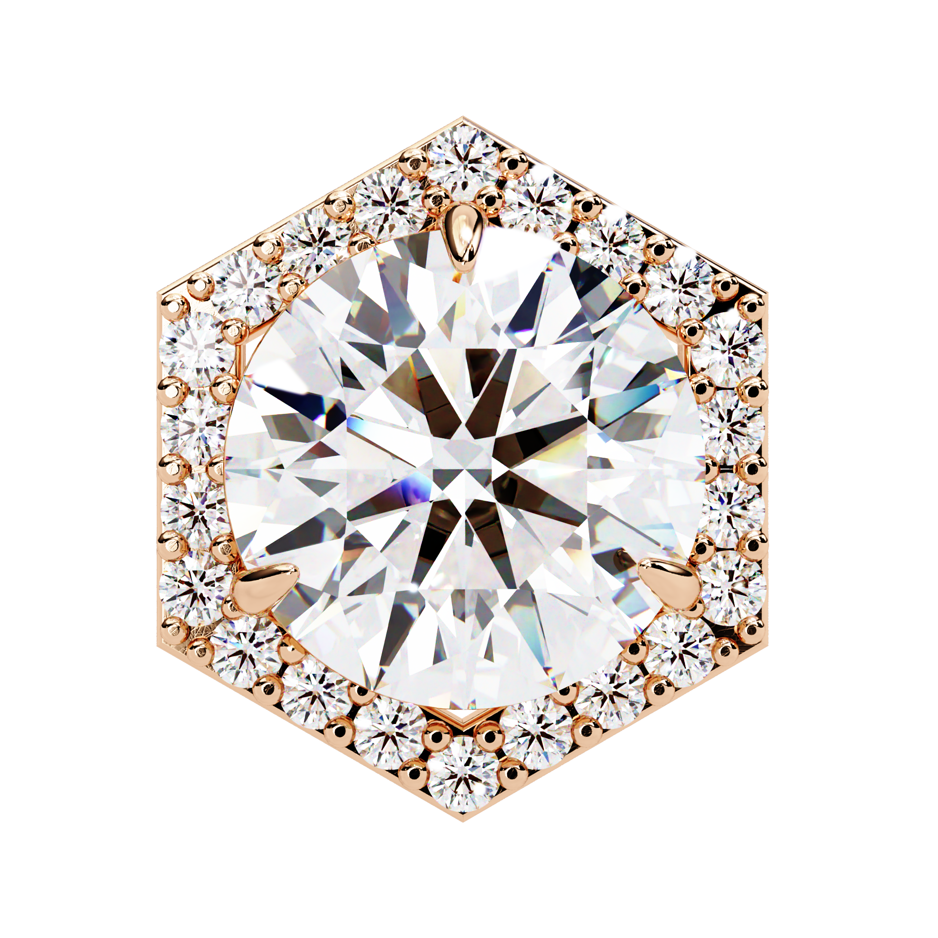 Round Diamond Modern Hexagonal Shaped Diamond Halo Stud Earrings