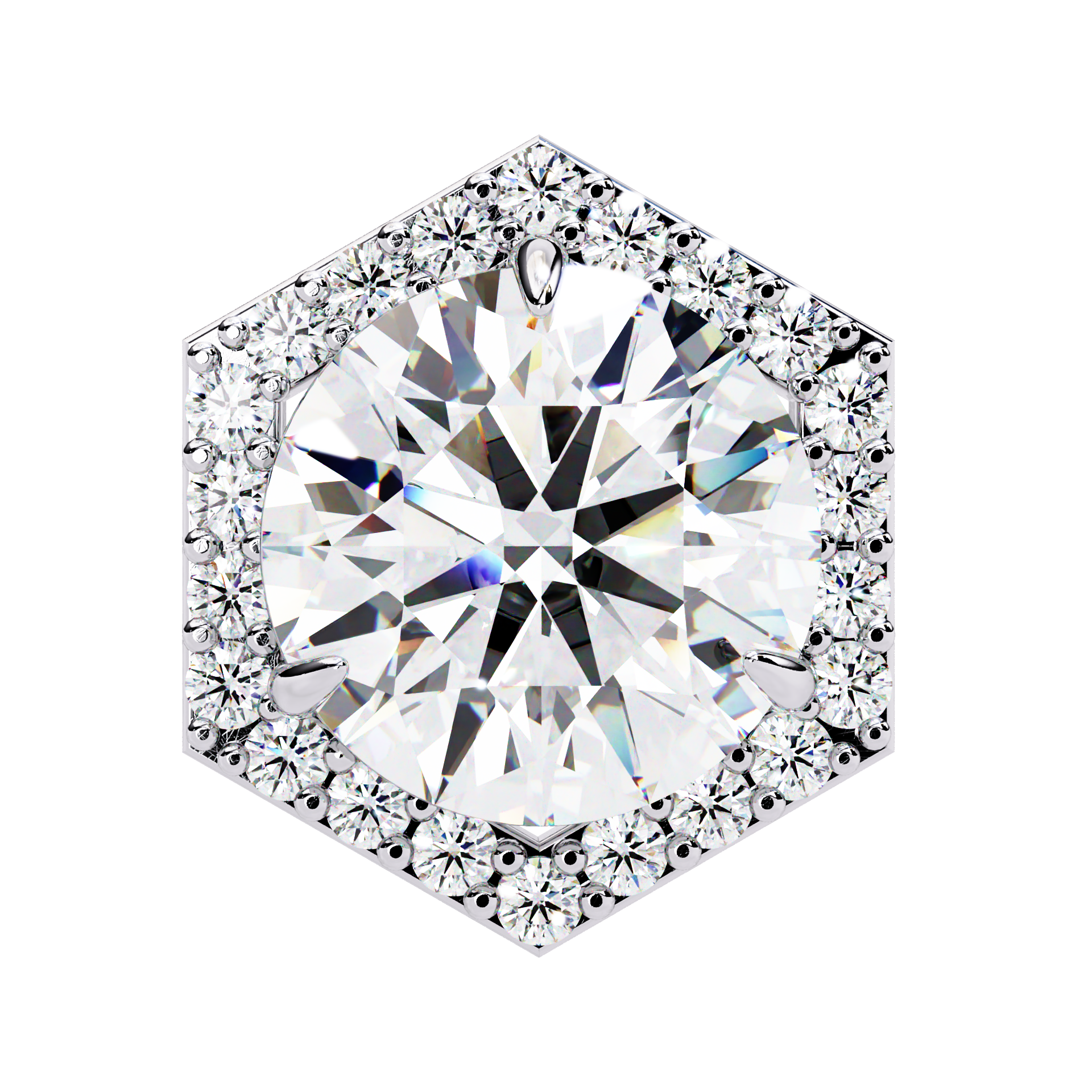 Round Diamond Modern Hexagonal Shaped Diamond Halo Stud Earrings