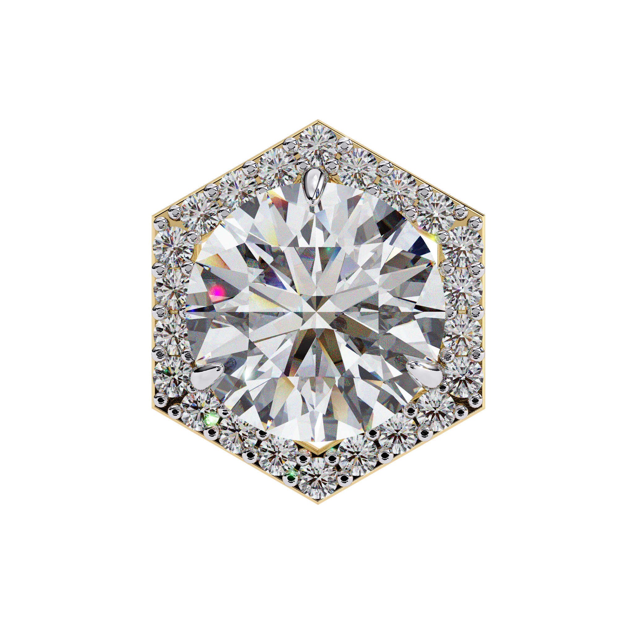 Round Diamond Modern Hexagonal Shaped Diamond Halo Stud Earrings