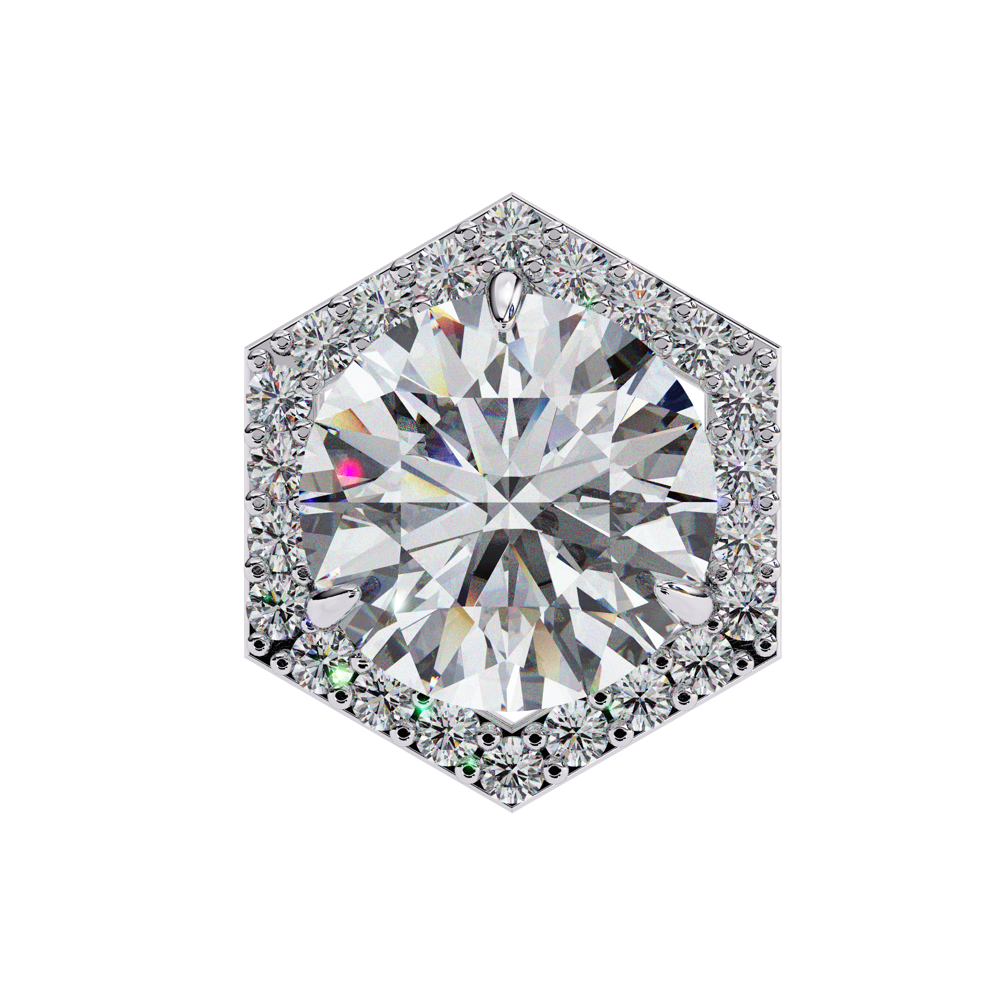 Round Diamond Modern Hexagonal Shaped Diamond Halo Stud Earrings
