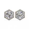 Round Diamond Modern Hexagonal Shaped Diamond Halo Stud Earrings