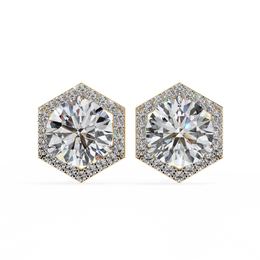 Round Diamond Modern Hexagonal Shaped Diamond Halo Stud Earrings