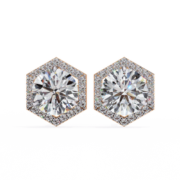 Round Diamond Modern Hexagonal Shaped Diamond Halo Stud Earrings