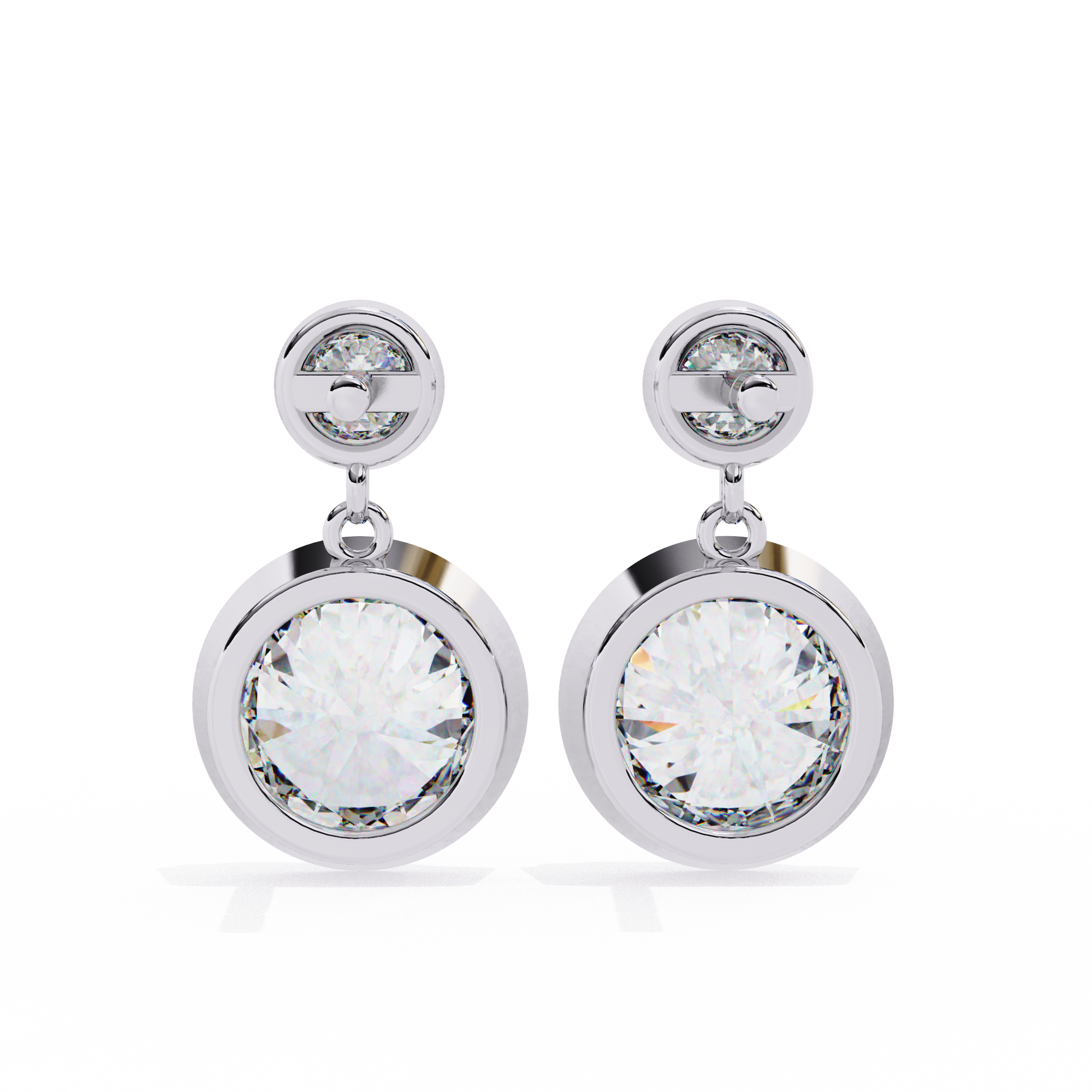 Bezel-Set Double Round Diamond Drop Earrings