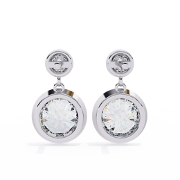 Bezel-Set Double Round Diamond Drop Earrings