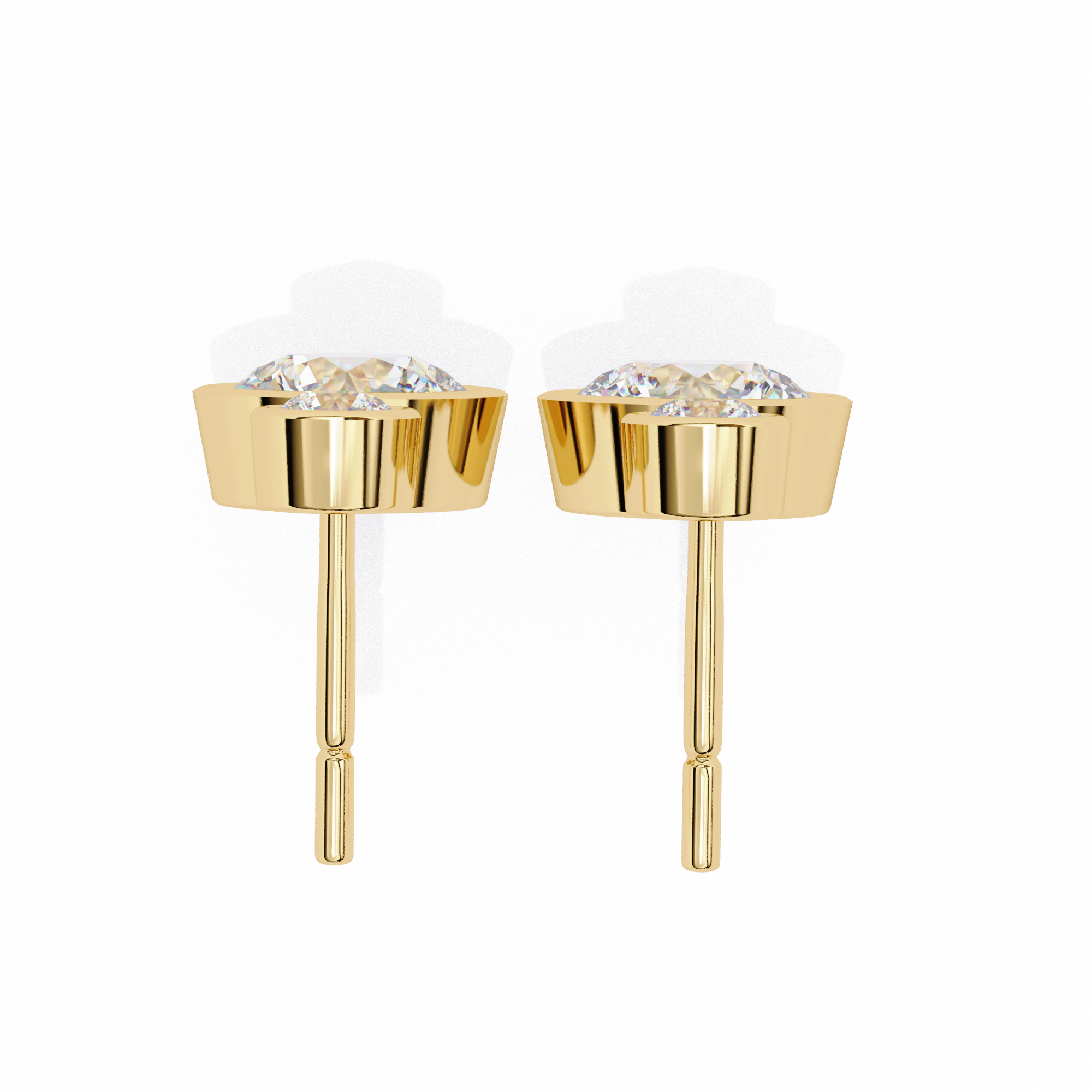 Bezel-Set Double Round Diamond Drop Earrings